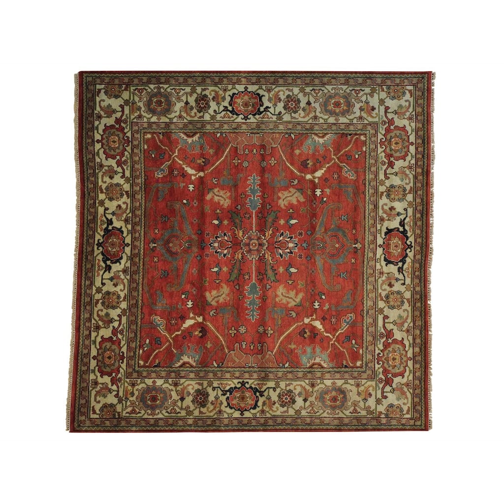 Handmade Wool Oriental Red Square Rug