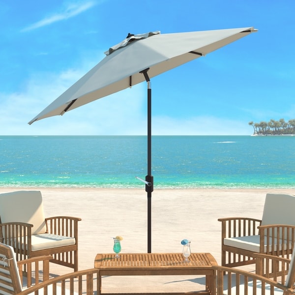 Shop Safavieh Ortega Natural Aluminum Tilt And Crank 9 Foot Patio Umbrella Overstock 10167802