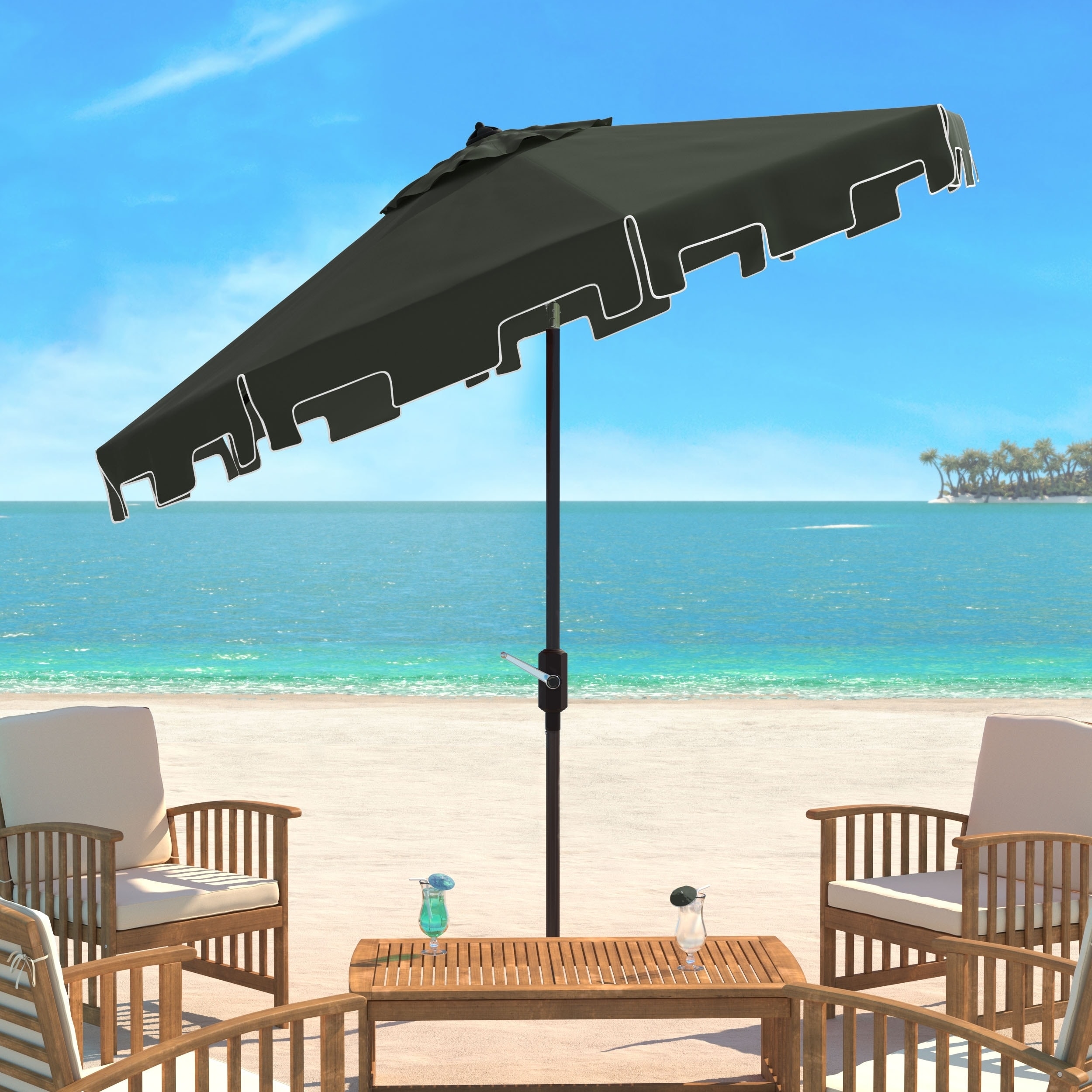 Shop Black Friday Deals On Safavieh Zimmerman Dark Green Aluminum Tilt And Crank 9 Foot Crank Market Patio Umbrella With Flap Overstock 10167816