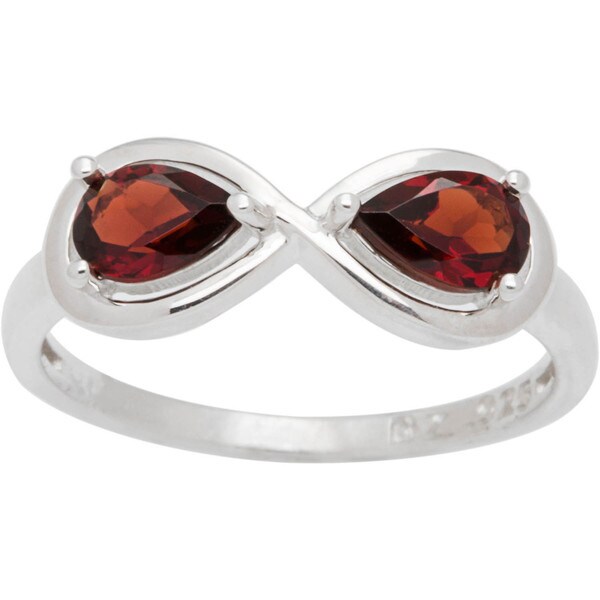 Sterling Silver Pear-cut Birthstone 2-stone Infinity Ring