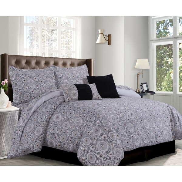 Maldives Cotton Black/Cashmere Medallion 5-piece Duvet Cover Set