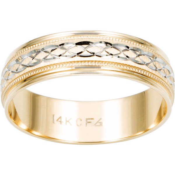 Cambridge 14k Twotone Gold Men's Engraved Wedding Band Free Shipping