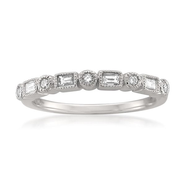 Montebello 14k White Gold 1/4ct TDW White Diamond Vintage-Style Milgrain Wedding Band