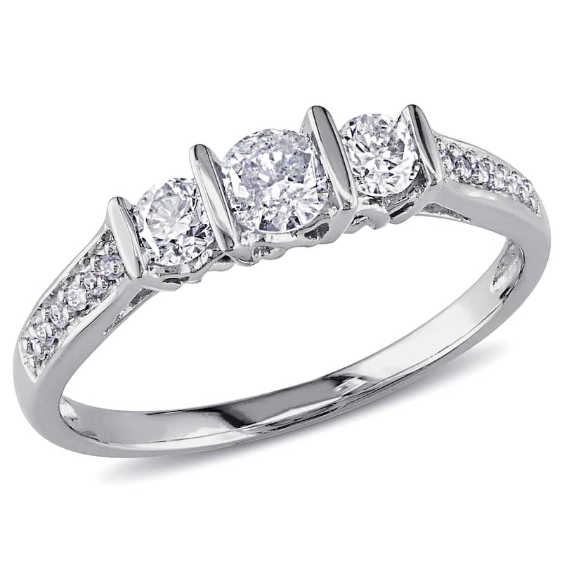 Miadora 10k White Gold 1/2ct TDW Diamond 3-stone Engagement Ring