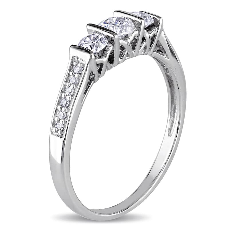 Miadora 10k White Gold 1/2ct TDW Diamond 3-stone Engagement Ring