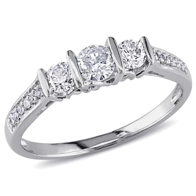 Miadora 10k White Gold 1/2ct TDW Diamond 3-stone Engagement Ring
