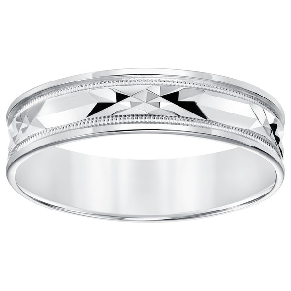 Shop 10 karat White Gold Lightweight Men's Wedding Band with Milgrain ...