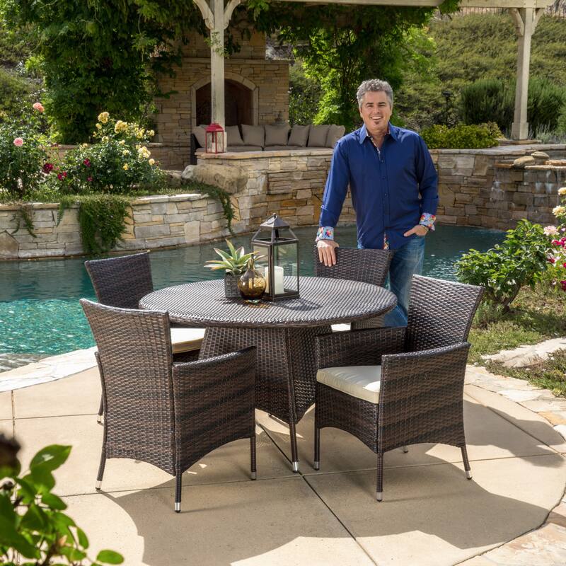 Rodgers Outdoor Multi-Brown 5-piece Dining Wicker Set with Cushions by Christopher Knight Home