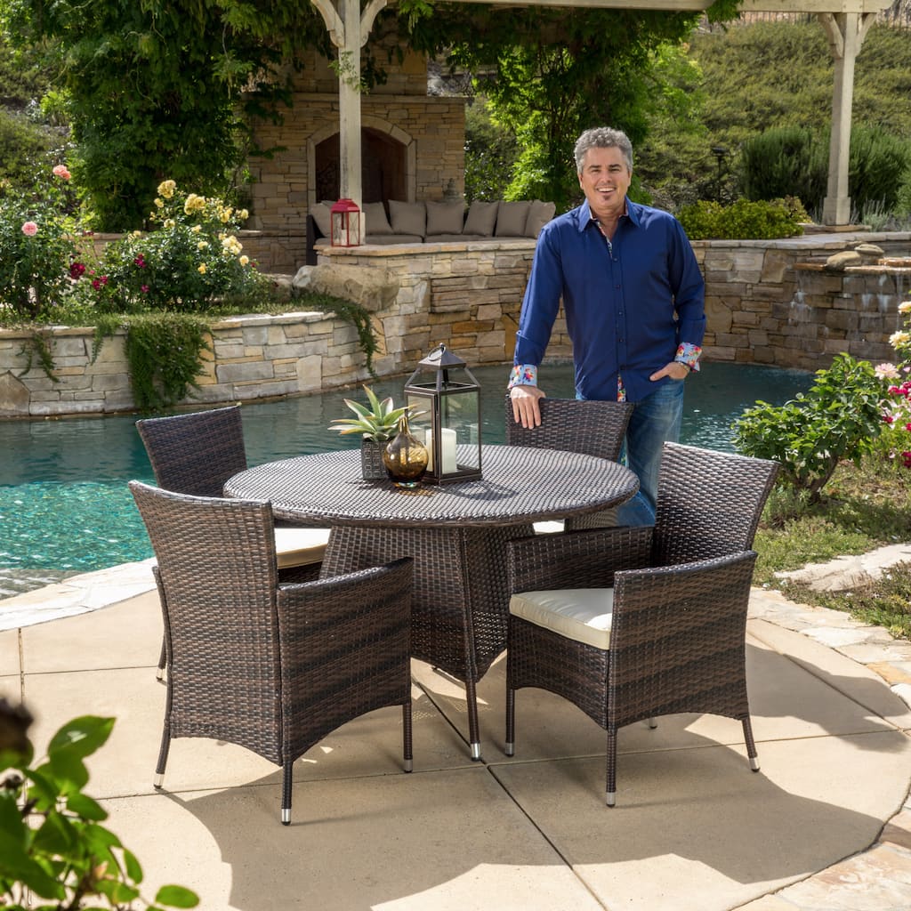 Rodgers Outdoor Multi-Brown 5-piece Dining Wicker Set with Cushions by Christopher Knight Home