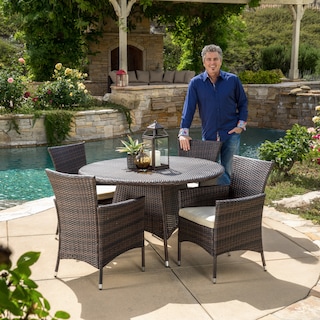 Rodgers Outdoor Multi-Brown 5-piece Dining Wicker Set with Cushions by Christopher Knight Home