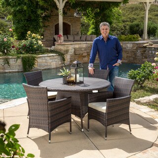 Rodgers Outdoor Multi-Brown 5-piece Dining Wicker Set with Cushions by Christopher Knight Home