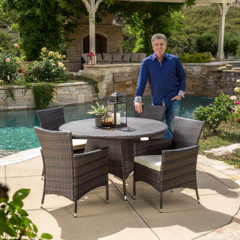 Rodgers Outdoor Multi-Brown 5-piece Dining Wicker Set with Cushions by Christopher Knight Home