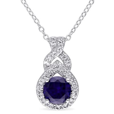 Miadora Sterling Silver Created Blue and White Sapphire Birthstone Braided Drop Necklace