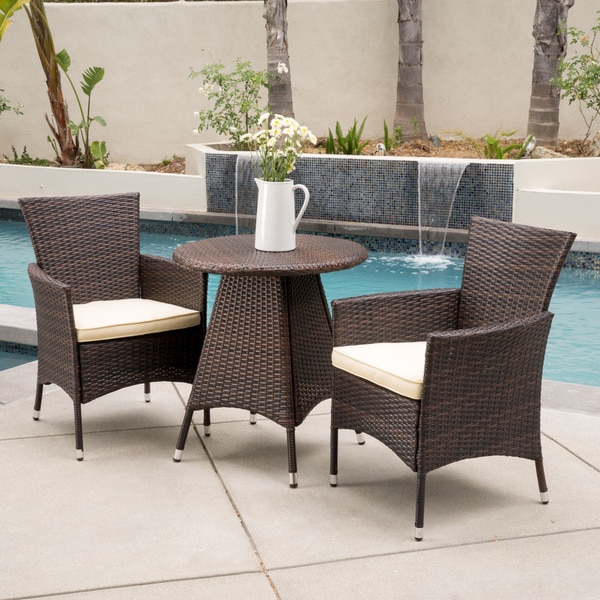 Melissa Outdoor 3-piece Wicker Bistro Set with Cushions by Christopher