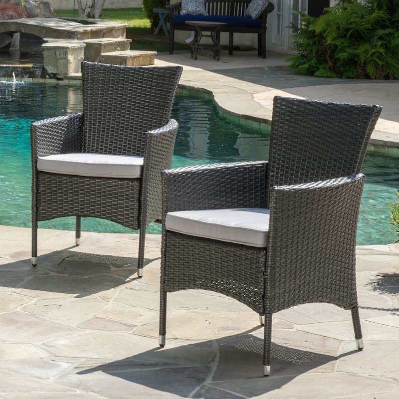 Christopher Knight Home Malta Wicker Patio Armchairs (Set of 2) - Grey+Grey