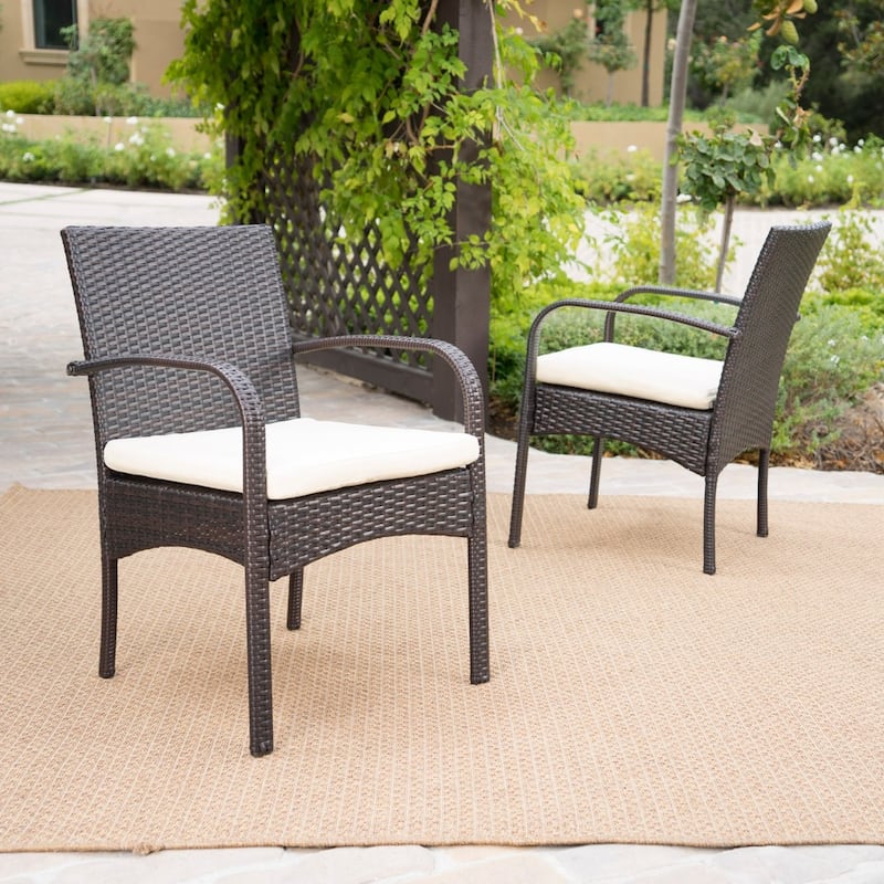 Cordoba Resin Wicker Outdoor Dining Chairs with Cushions (Set of 2) by Christopher Knight Home