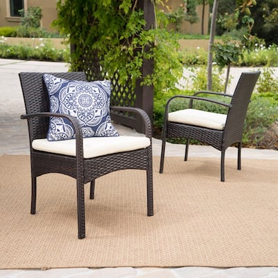 Cordoba Resin Wicker Outdoor Dining Chairs with Cushions (Set of 2) by Christopher Knight Home