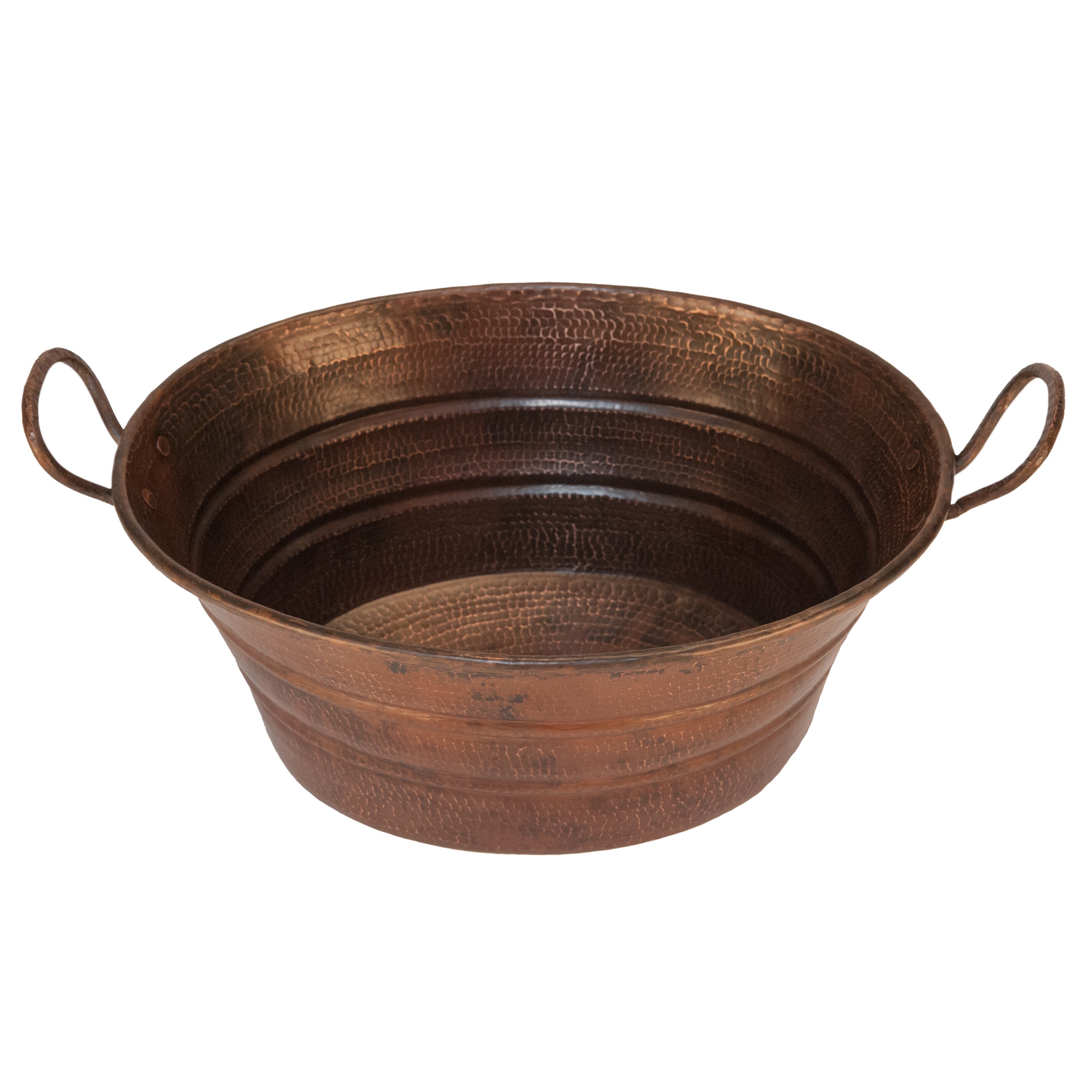 Premier Copper Products Oval Bucket Vessel Hammered Copper Sink With Handles