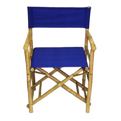 Set of 2 Bamboo Director's Chairs with Blue Canvas (Vietnam)