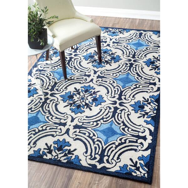 nuLOOM Handmade Modern Floral Fancy White/ Blue Rug (5 x 8