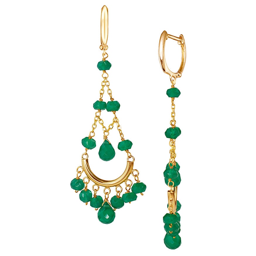 Green Emerald Earrings Natural Heart Faceted Teardrops Sterling 14k Yellow Gold