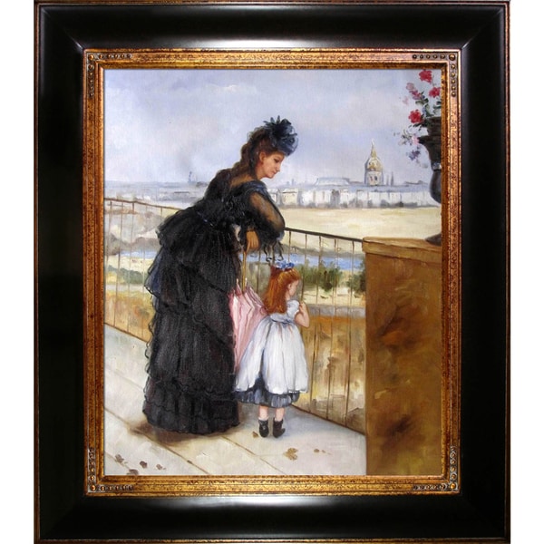 Berthe Morisot 'Woman and Child on a Balcony' Hand Painted Framed Canvas Art