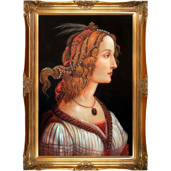 Botticelli 'Portrait of a Young Woman' Hand Painted Framed Canvas Art