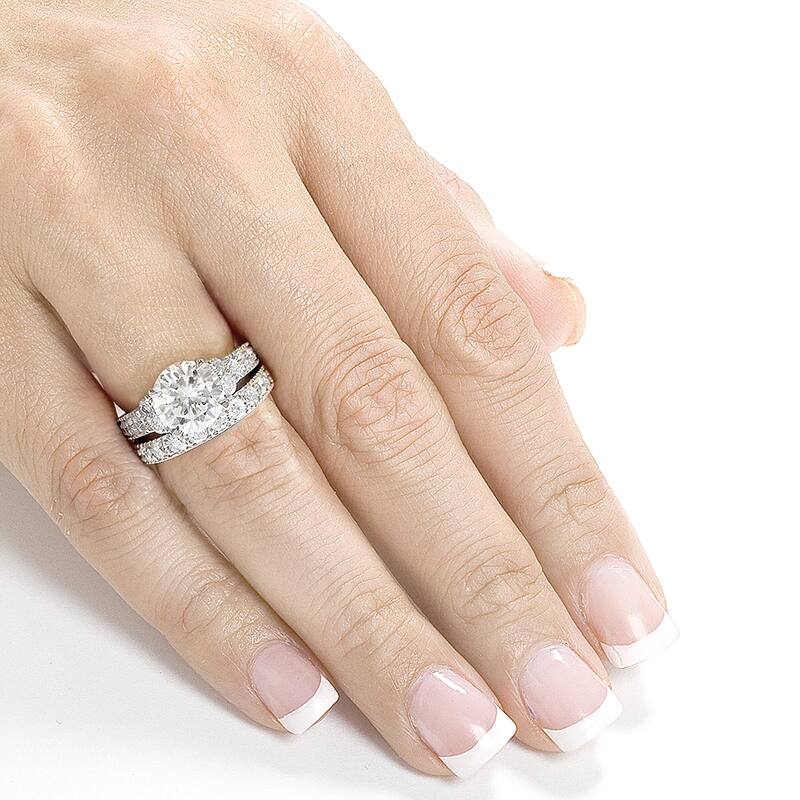 Annello by Kobelli 14k White Gold Moissanite and 1 1/10ct TDW Antique Diamond Bridal Rings Set