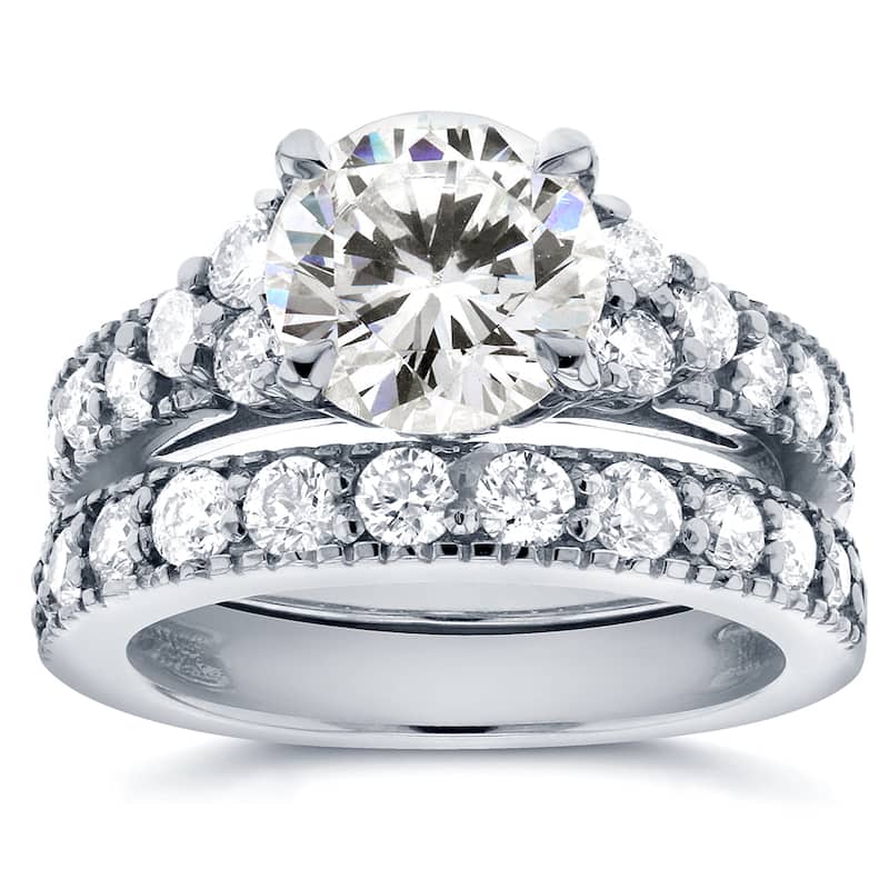 Annello by Kobelli 14k White Gold Moissanite and 1 1/10ct TDW Antique Diamond Bridal Rings Set