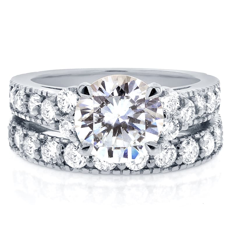 Annello by Kobelli 14k White Gold Moissanite and 1 1/10ct TDW Antique Diamond Bridal Rings Set