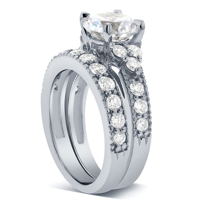Annello by Kobelli 14k White Gold Moissanite and 1 1/10ct TDW Antique Diamond Bridal Rings Set