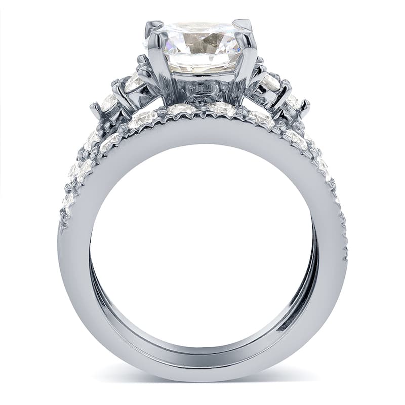 Annello by Kobelli 14k White Gold Moissanite and 1 1/10ct TDW Antique Diamond Bridal Rings Set