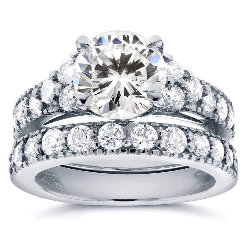 Annello by Kobelli 14k White Gold Moissanite and 1 1/10ct TDW Antique Diamond Bridal Rings Set