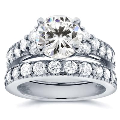 Annello by Kobelli 14k White Gold Moissanite and 1 1/10ct TDW Antique Diamond Bridal Rings Set