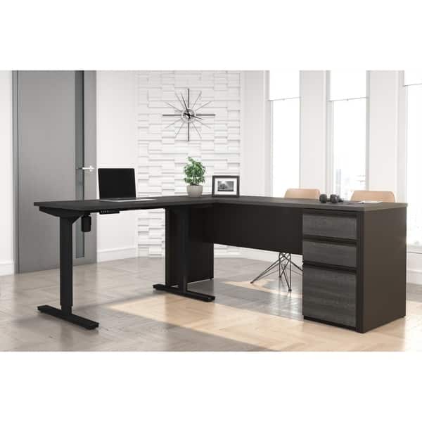 slide 2 of 11, Bestar Prestige L-Desk including Electric Height Adjustable Table