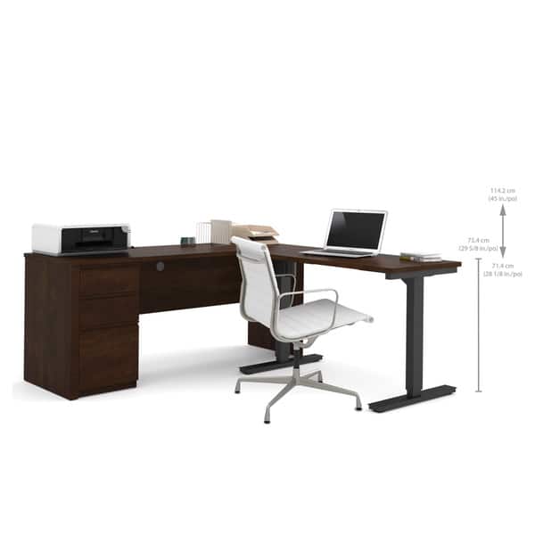 dimension image slide 2 of 3, Bestar Prestige L-Desk including Electric Height Adjustable Table