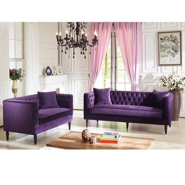 Shop Flynn French Inspired Purple Velvet Upholstered Sofa Free