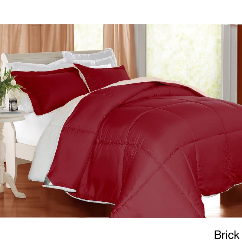 HOME Microfiber and Sherpa Down Alternative 3-piece Comforter Set - Twin - Brick