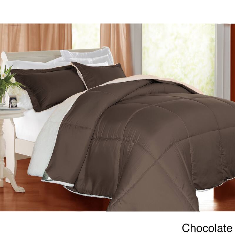 HOME Microfiber and Sherpa Down Alternative 3-piece Comforter Set - Twin - Chocolate