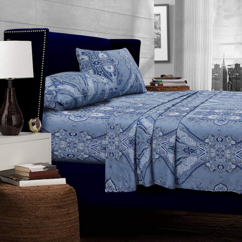 Atlantis Printed 300 TC Cotton Sateen Extra Deep Pocket Bed Sheet Set - Twin