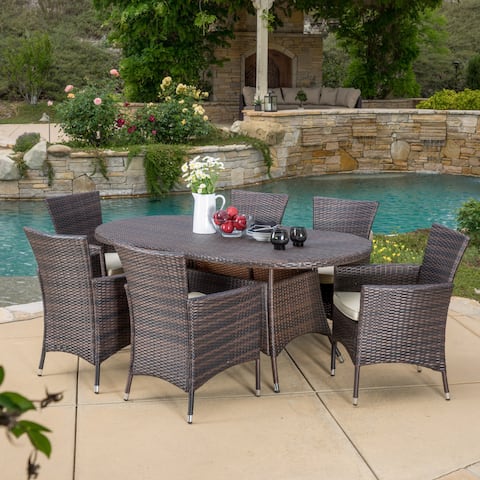 Dana Outdoor 7-piece Wicker Dining Set with Cushions by Christopher Knight Home