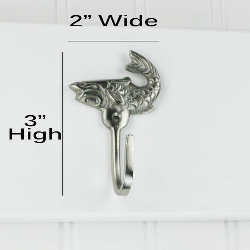 Highpoint Collection Satin Nickel Plated Fish Wall Hooks - Set of 4