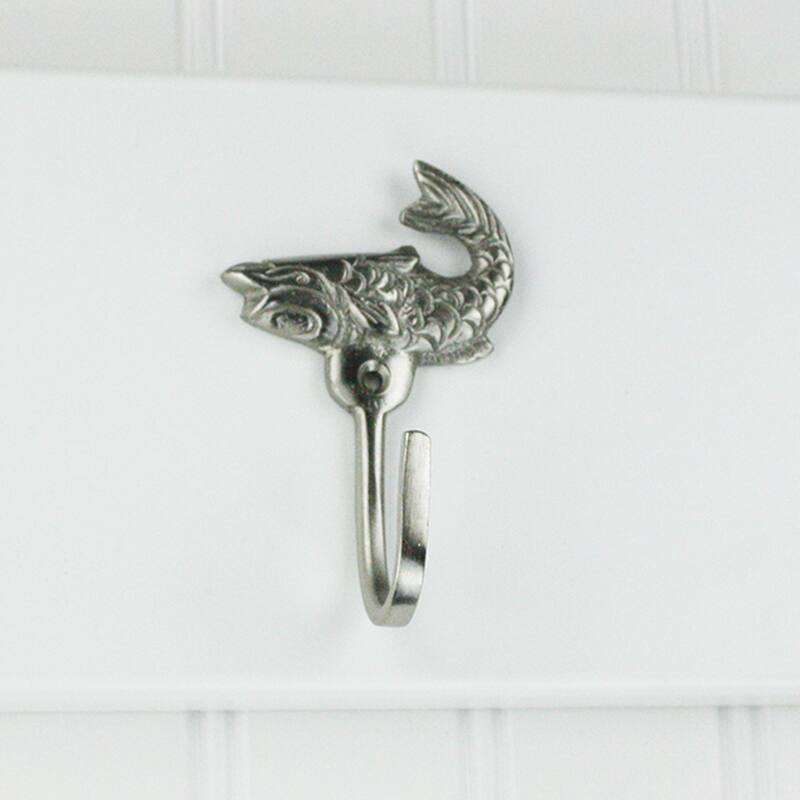 Highpoint Collection Satin Nickel Plated Fish Wall Hooks - Set of 4