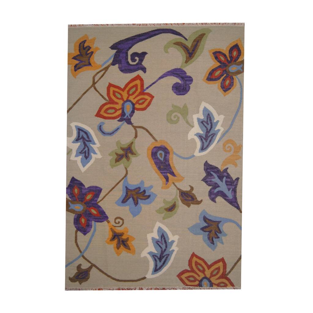 Handmade Vegetable Dye Wool Kilim (India) - 6'4" x 9'5"