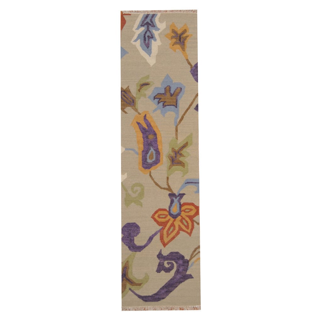 Handmade Vegetable Dye Kilim Wool Runner (India) - 2'5 x 8'2