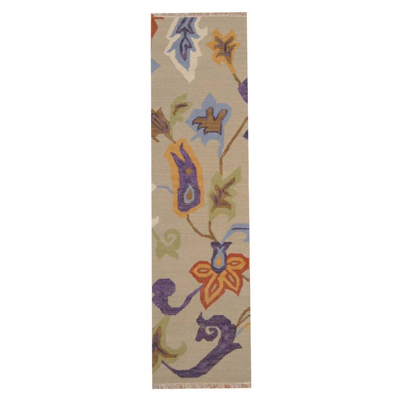 Handmade Vegetable Dye Kilim Wool Runner (India) - 2'5 x 8'2