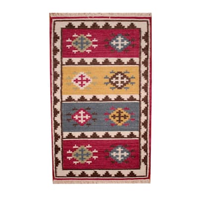 Handmade Vegetable Dye Wool Kilim Rug (India) - 3' x 5'