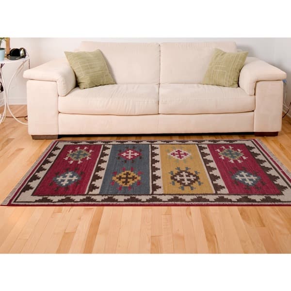 Hand Woven Cotton Durries Living Room Rugs Kitchen Rug Blue Kilim