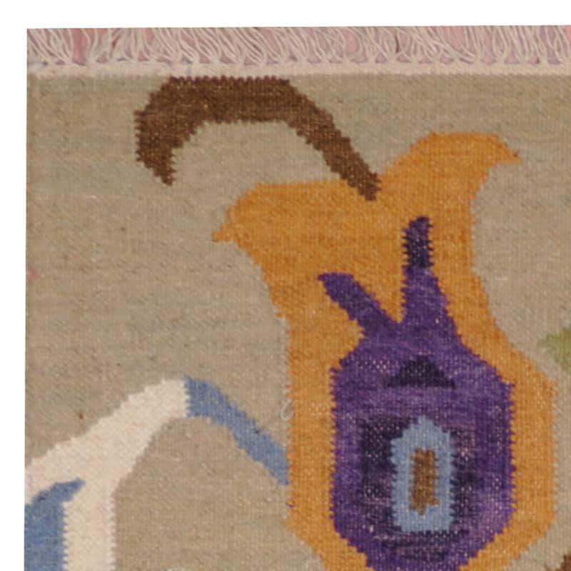 Handmade Vegetable Dye Wool Kilim (India) - 1'8" x 3'3"