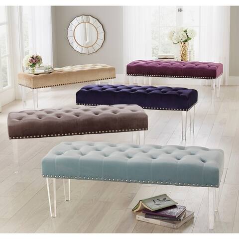 Simple Living Leona Velvet Tufted Bench with Acrylic Legs